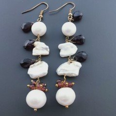 Orecchini A Nodo Orafo Dorato Con Perle Di Fiume Scaramazze E Granato Rosso Goccia Briolette Sfaccettato A Mano