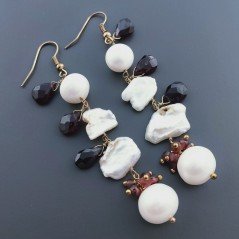 Orecchini A Nodo Orafo Dorato Con Perle Di Fiume Scaramazze E Granato Rosso Goccia Briolette Sfaccettato A Mano