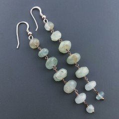 Orecchini In Argento 925 Gradazione A Nodo Orafo Oro Rosa Con Acquamarina Rondelle Liscio A Mano