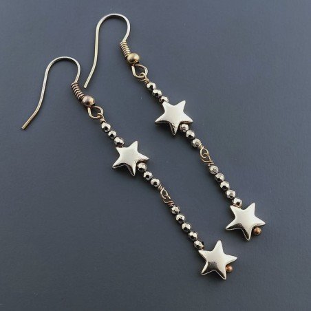 Orecchini A Nodo Orafo Dorato Con Ematite Dorato Forma Stella A Mano