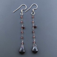 Orecchini A Nodo Orafo Rodiato Con Granato Zircone E Granato Rosso Goccia Sfaccettato A Mano