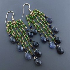 Orecchini Pioggia A Nodo Orafo Dorato Con Zircone Verde E Iolite Goccia Sfaccettato Briolette A Mano