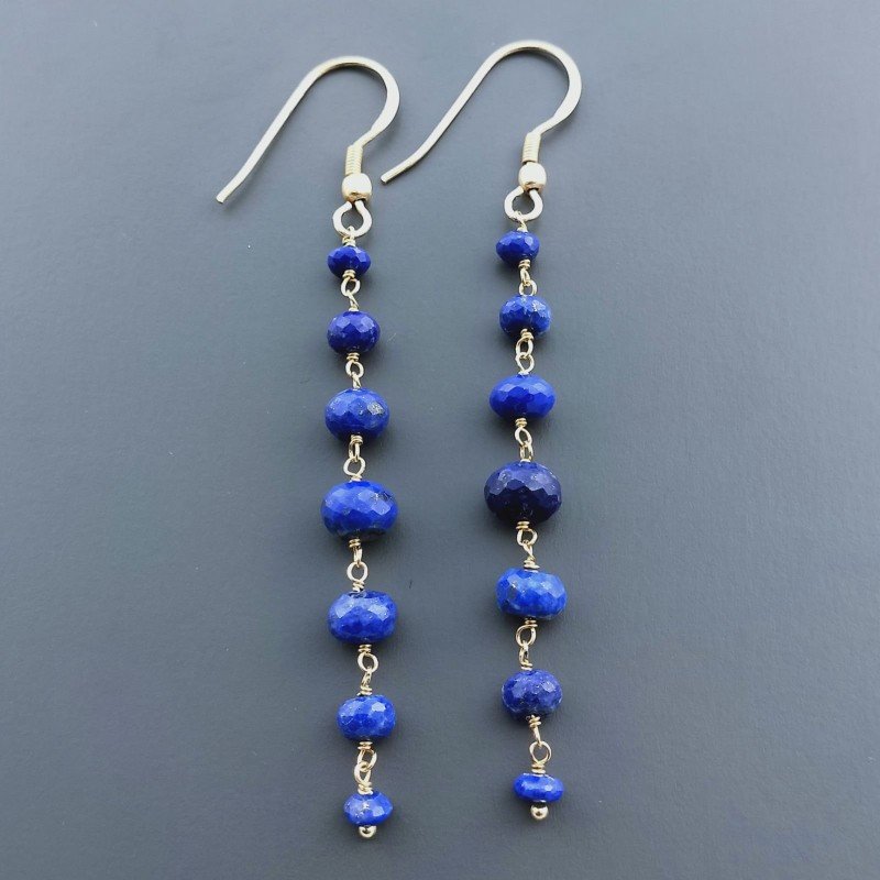 Orecchini In Argento 925 Gradazione A Nodo Orafo Dorato Con Lapis Lazuli Rondelle Sfaccettato A Mano