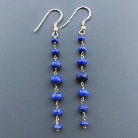 Orecchini In Argento 925 Gradazione A Nodo Orafo Dorato Con Lapis Lazuli Rondelle Sfaccettato A Mano