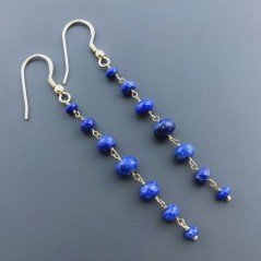 Orecchini In Argento 925 Gradazione A Nodo Orafo Dorato Con Lapis Lazuli Rondelle Sfaccettato A Mano