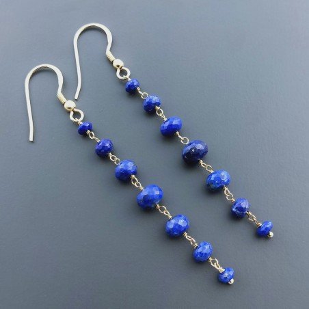 Orecchini In Argento 925 Gradazione A Nodo Orafo Dorato Con Lapis Lazuli Rondelle Sfaccettato A Mano