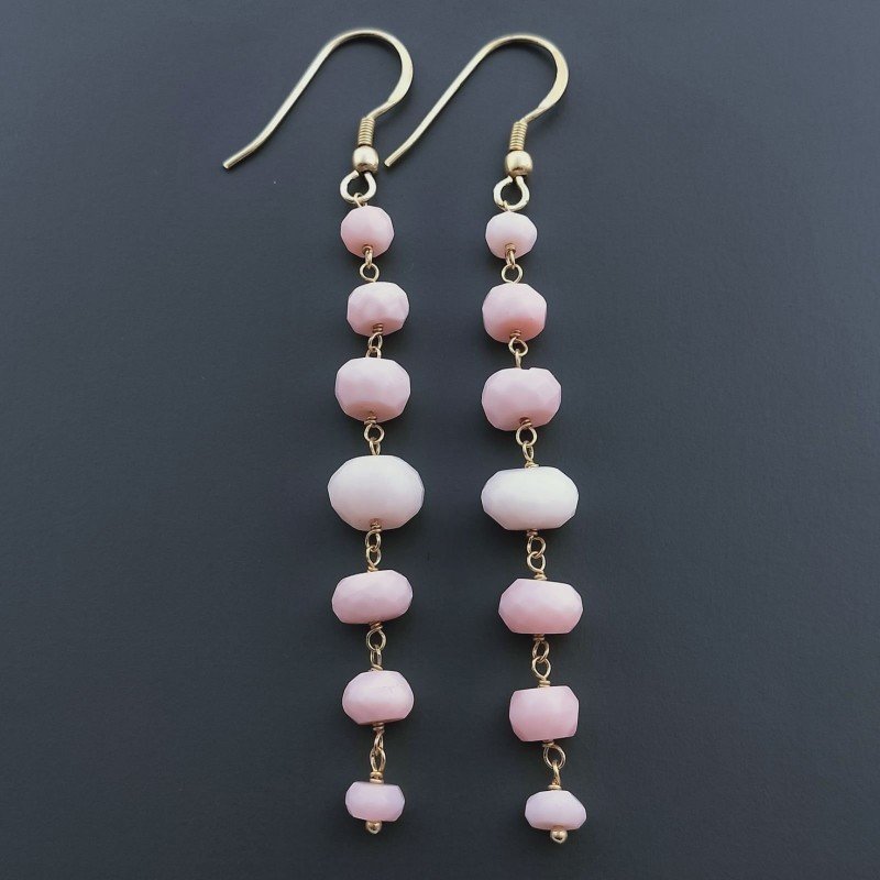 Orecchini In Argento 925 Gradazione A Nodo Orafo Dorato Con Opale Rosa Rondelle Sfaccettato A Mano