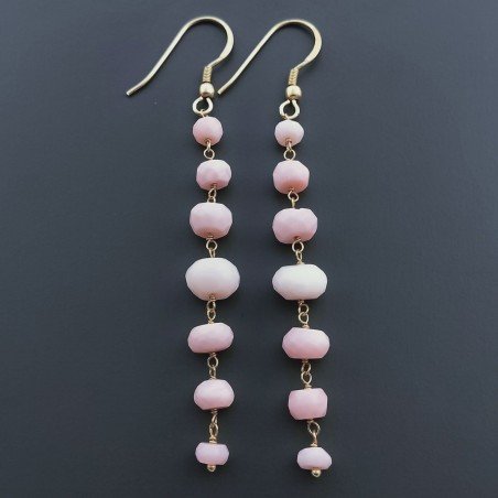 Orecchini In Argento 925 Gradazione A Nodo Orafo Dorato Con Opale Rosa Rondelle Sfaccettato A Mano