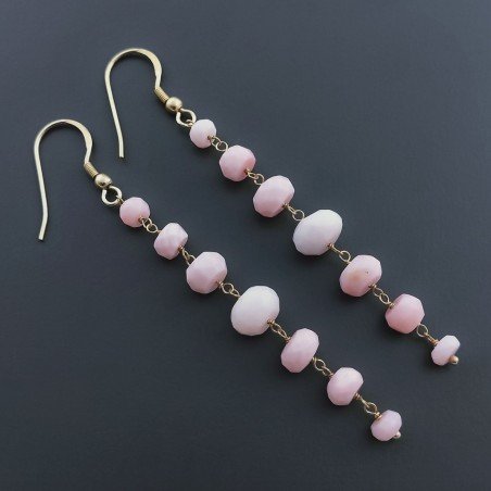 Orecchini In Argento 925 Gradazione A Nodo Orafo Dorato Con Opale Rosa Rondelle Sfaccettato A Mano