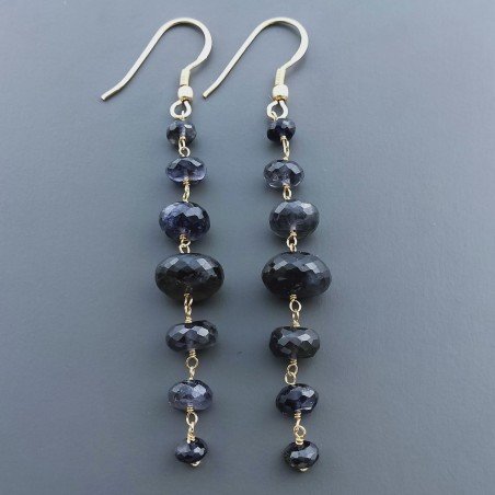Orecchini In Argento 925 Gradazione A Nodo Orafo Dorato Con Iolite Naturale Rondelle Sfaccettato A Mano