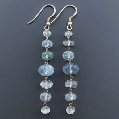 Orecchini In Argento 925 Gradazione A Nodo Orafo Dorato Con Acquamarina Naturale Rondelle Sfaccettato A Mano