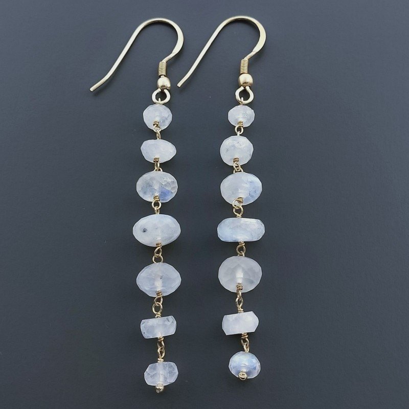 Orecchini In Argento 925 Gradazione A Nodo Orafo Dorato Con Labradorite Bianca Rondelle Sfaccettato A Mano