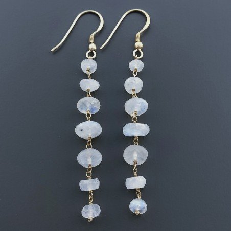 Orecchini In Argento 925 Gradazione A Nodo Orafo Dorato Con Labradorite Bianca Rondelle Sfaccettato A Mano