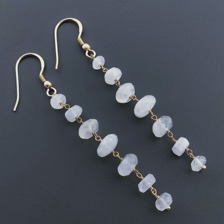Orecchini In Argento 925 Gradazione A Nodo Orafo Dorato Con Labradorite Bianca Rondelle Sfaccettato A Mano