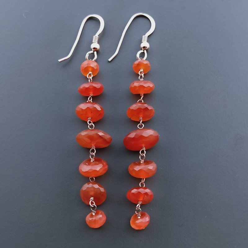 Orecchini In Argento 925 Gradazione A Nodo Orafo Oro Rosa Con Corniola Rossa Rondelle Sfaccettato A Mano