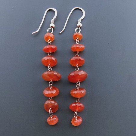 Orecchini In Argento 925 Gradazione A Nodo Orafo Oro Rosa Con Corniola Rossa Rondelle Sfaccettato A Mano