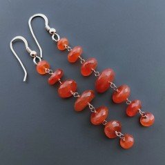 Orecchini In Argento 925 Gradazione A Nodo Orafo Oro Rosa Con Corniola Rossa Rondelle Sfaccettato A Mano