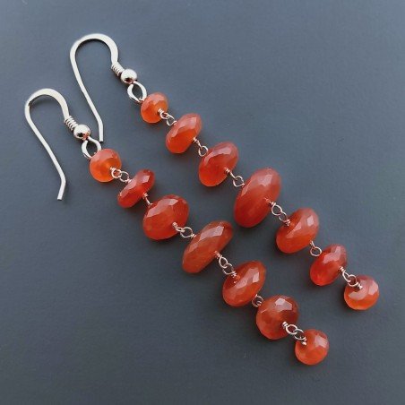 Orecchini In Argento 925 Gradazione A Nodo Orafo Oro Rosa Con Corniola Rossa Rondelle Sfaccettato A Mano