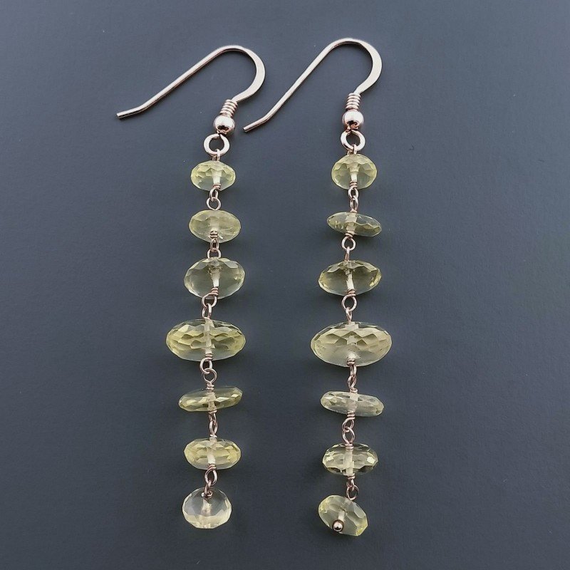 Orecchini In Argento 925 Gradazione A Nodo Orafo Oro Rosa Con Quarzo Oro Verde Rondelle Sfaccettato A Mano