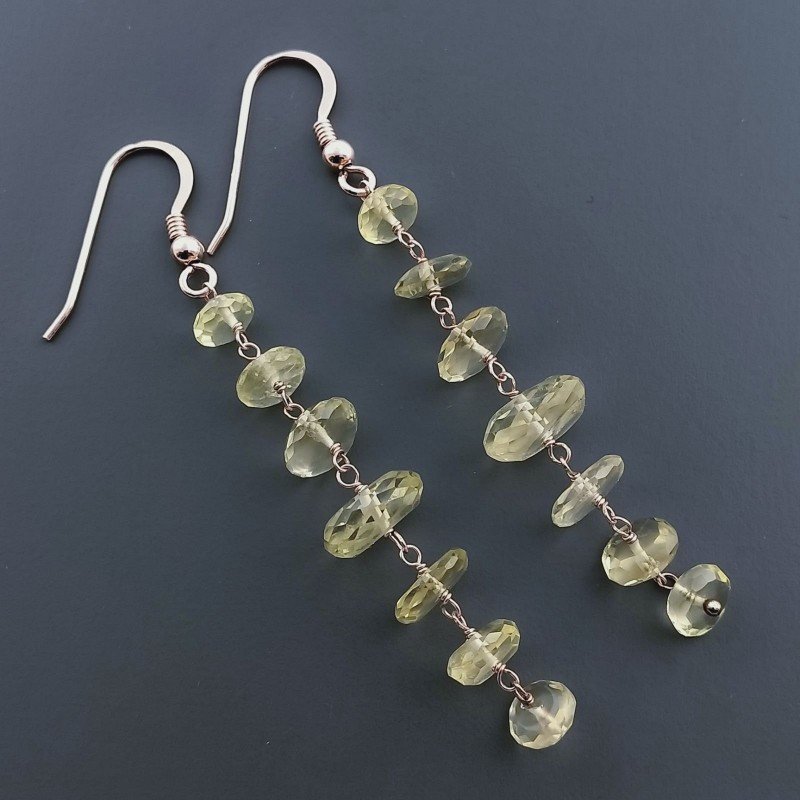Orecchini In Argento 925 Gradazione A Nodo Orafo Oro Rosa Con Quarzo Oro Verde Rondelle Sfaccettato A Mano