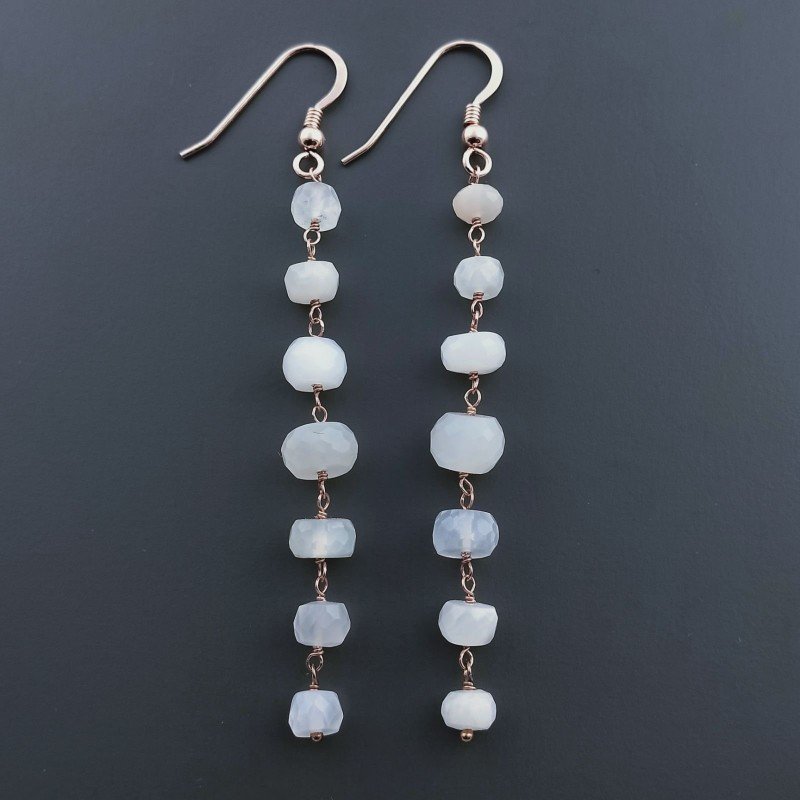 Orecchini In Argento 925 Gradazione A Nodo Orafo Oro Rosa Con Pietra Di Luna (Adularia) Rondelle Sfaccettato A Mano