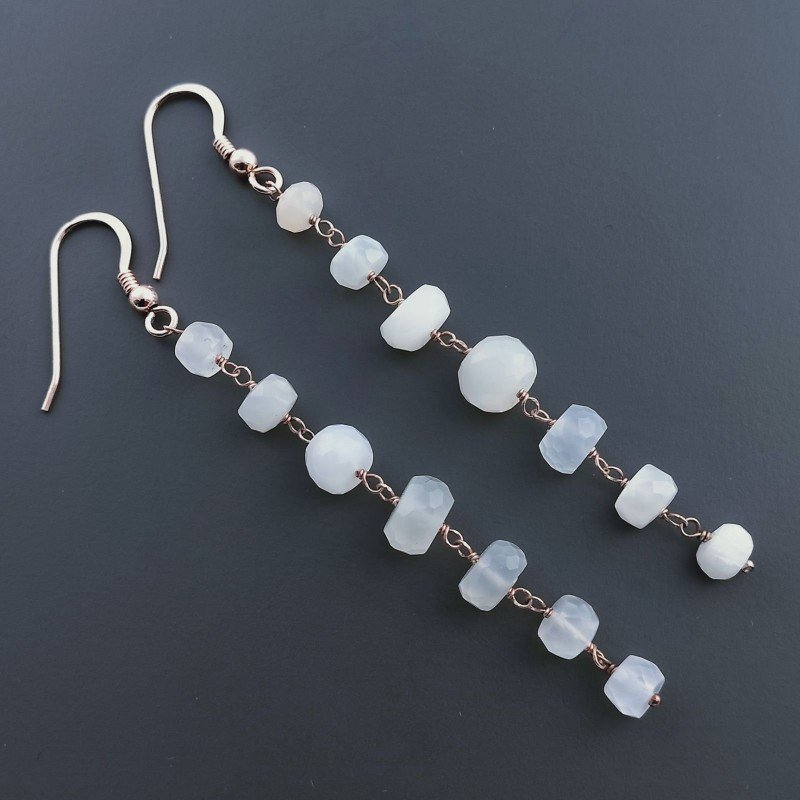 Orecchini In Argento 925 Gradazione A Nodo Orafo Oro Rosa Con Pietra Di Luna (Adularia) Rondelle Sfaccettato A Mano