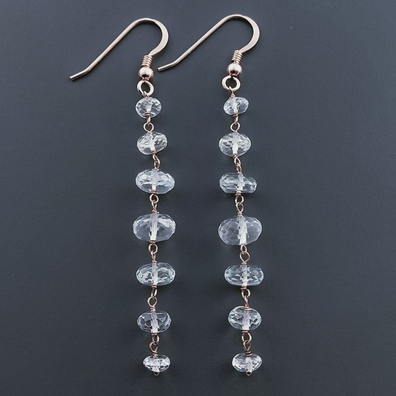 Orecchini In Argento 925 Gradazione A Nodo Orafo Oro Rosa Con Topazio Bianco Rondelle Sfaccettato A Mano