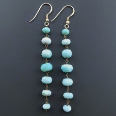 Orecchini In Argento 925 Gradazione A Nodo Orafo Dorato Con Opale Azzurro Celeste Rondelle Sfaccettato A Mano