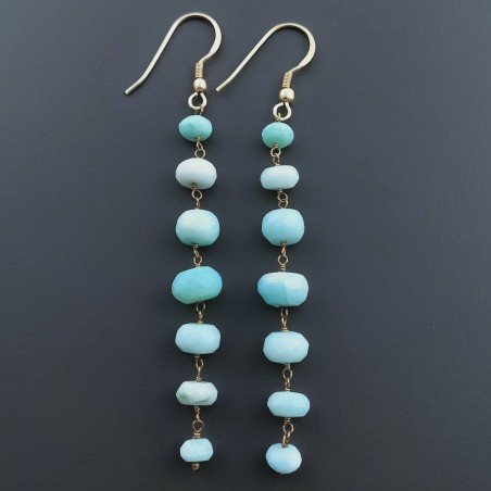 Orecchini In Argento 925 Gradazione A Nodo Orafo Dorato Con Opale Azzurro Celeste Rondelle Sfaccettato A Mano