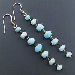 Orecchini In Argento 925 Gradazione A Nodo Orafo Dorato Con Opale Azzurro Celeste Rondelle Sfaccettato A Mano