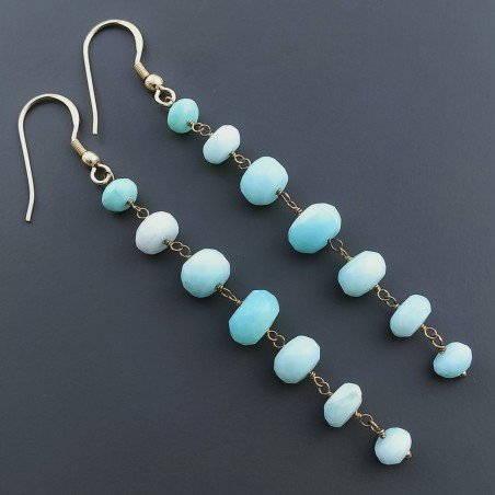 Orecchini In Argento 925 Gradazione A Nodo Orafo Dorato Con Opale Azzurro Celeste Rondelle Sfaccettato A Mano