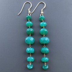 Orecchini In Argento 925 Gradazione A Nodo Orafo Dorato Con Onice Verde Rondelle Sfaccettato A Mano