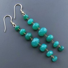Orecchini In Argento 925 Gradazione A Nodo Orafo Dorato Con Onice Verde Rondelle Sfaccettato A Mano