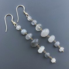 Orecchini In Argento 925 Gradazione A Nodo Orafo Dorato Con Pietra Di Luna Grigia (Adularia) Rondelle Sfaccettato A Mano