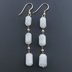 Orecchini In Argento 925 A Nodo Orafo Dorato Con Labradorite Bianca Tubetti Sfaccettato A Mano