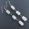 Orecchini In Argento 925 A Nodo Orafo Dorato Con Labradorite Bianca Tubetti Sfaccettato A Mano
