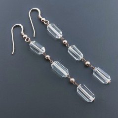 Orecchini In Argento 925 A Nodo Orafo Oro Rosa Con Topazio Bianco Tubetti Sfaccettato A Mano