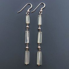 Orecchini In Argento 925 A Nodo Orafo Oro Rosa Con Quarzo Limone Tubetti Sfaccettato A Mano