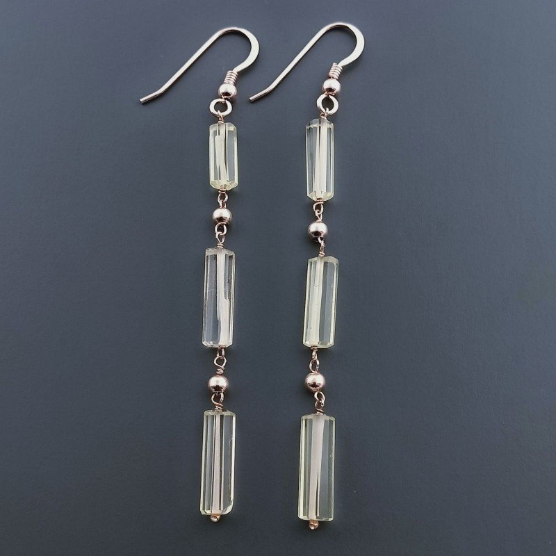 Orecchini In Argento 925 A Nodo Orafo Oro Rosa Con Quarzo Limone Tubetti Sfaccettato A Mano