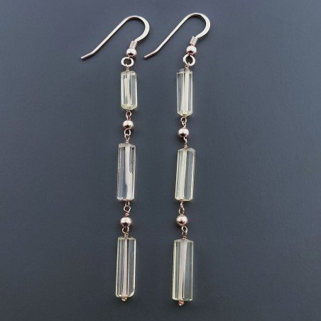 Orecchini In Argento 925 A Nodo Orafo Oro Rosa Con Quarzo Limone Tubetti Sfaccettato A Mano