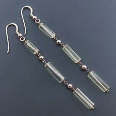Orecchini In Argento 925 A Nodo Orafo Oro Rosa Con Quarzo Limone Tubetti Sfaccettato A Mano
