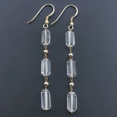 Orecchini In Argento 925 A Nodo Orafo Dorato Con Topazio Bianco Tubetti Sfaccettato A Mano