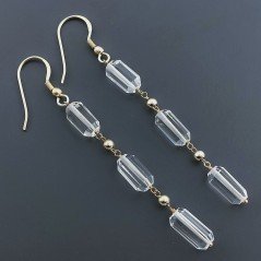 Orecchini In Argento 925 A Nodo Orafo Dorato Con Topazio Bianco Tubetti Sfaccettato A Mano