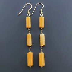 Orecchini In Argento 925 A Nodo Orafo Dorato Con Calcite Gialla Tubetti Sfaccettato A Mano