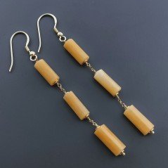 Orecchini In Argento 925 A Nodo Orafo Dorato Con Calcite Gialla Tubetti Sfaccettato A Mano