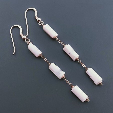 Orecchini In Argento 925 A Nodo Orafo Oro Rosa Con Opale Rosa Tubetti Sfaccettato A Mano