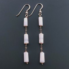 Orecchini In Argento 925 A Nodo Orafo Oro Rosa Con Opale Rosa Tubetti Sfaccettato A Mano