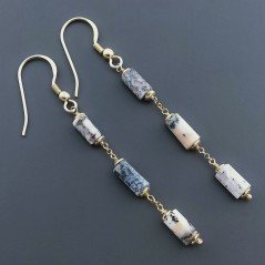 Orecchini In Argento 925 A Nodo Orafo Dorato Con Opale Dendritica Tubetti Sfaccettato A Mano