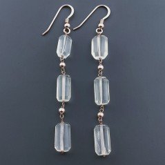 Orecchini In Argento 925 A Nodo Orafo Oro Rosa Con Quarzo Limone Milky Tubetti Sfaccettato A Mano