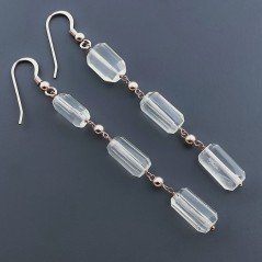 Orecchini In Argento 925 A Nodo Orafo Oro Rosa Con Quarzo Limone Milky Tubetti Sfaccettato A Mano